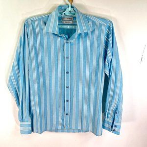 Emmanuel Ungaro Homme Textured Striped Button Shirt Mens Size L Blue